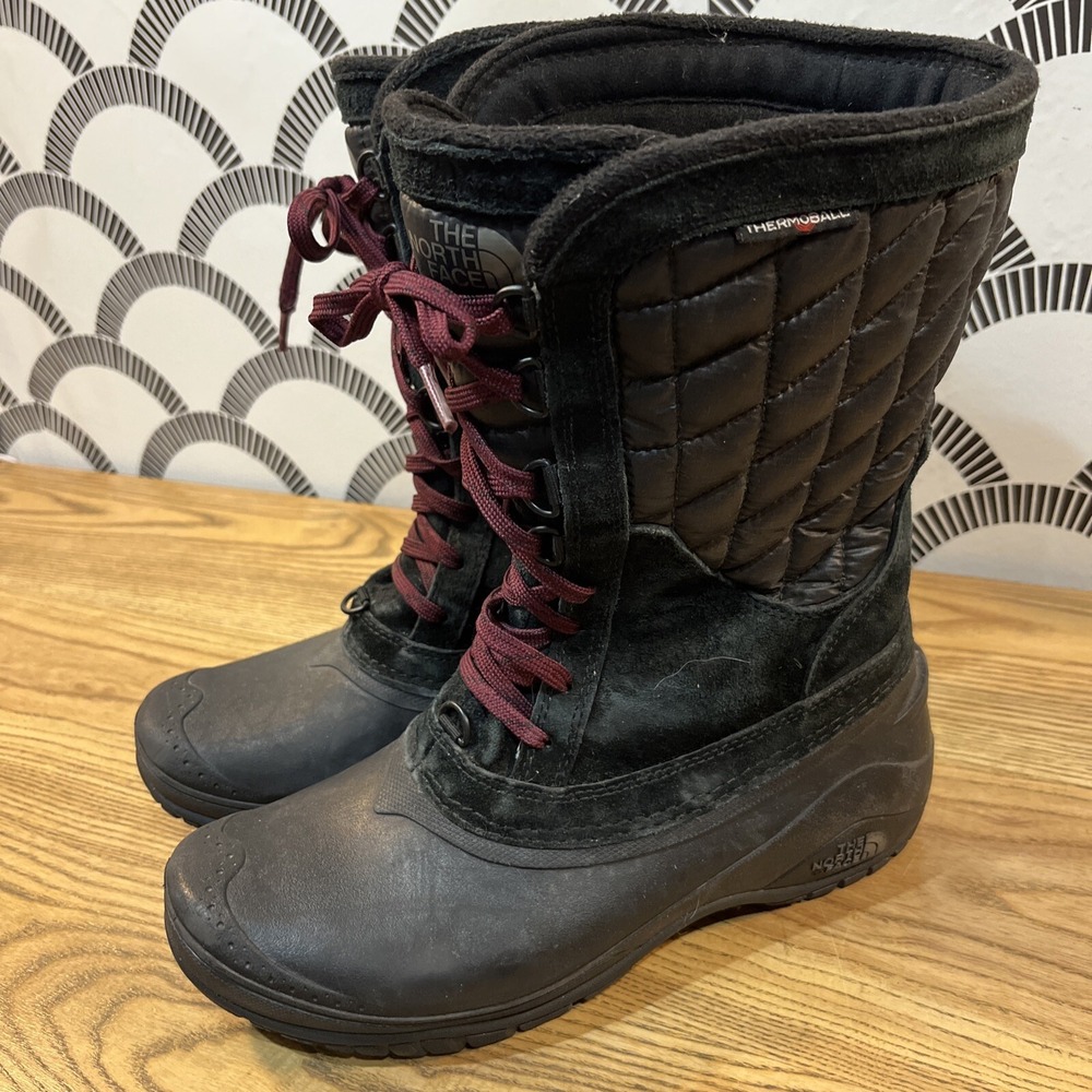 NORTH FACE Thermoball Utility Mid Insulated Boot Black‎ Deep Garnet Women's 7.5